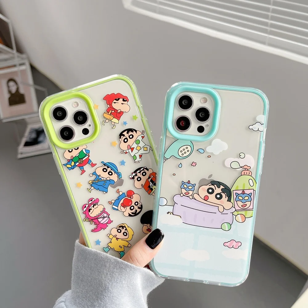 3 в 1 твердый прозрачный чехол для телефона Crayon Shin-chan iPhone 13 pro 11 12 Pro Max 7 8 Plus XR XS MAX