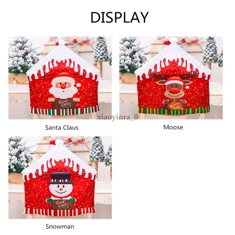 2019 New Santa Claus Christmas Chairs Cover Cap Dinner Table Red Hat Back Decorations US | Дом и сад