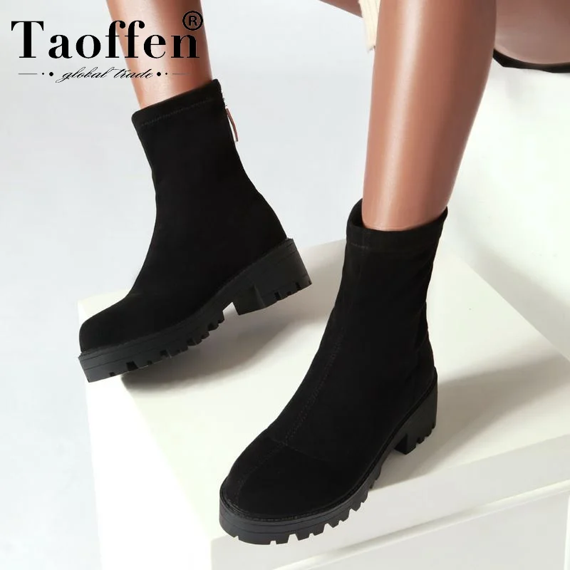 Женские повседневные ботильоны Taoffen Черные полусапожки размеров 34 43 на толстой