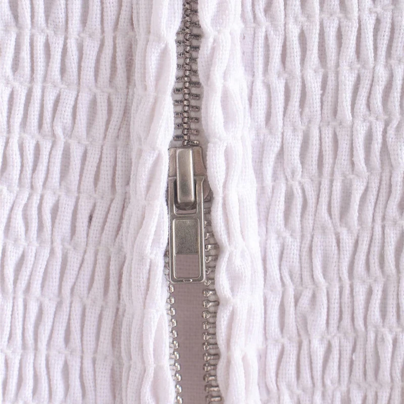 

summer casual women elastic waist white blouse tops female fashion 2020 square collar short puff sleeve back zipper shirts femme