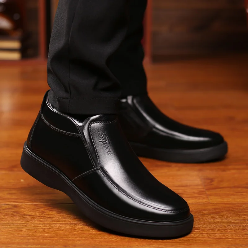 2019 мужские зимние ботинки из натуральной кожи теплые шерстяные ботильоны для