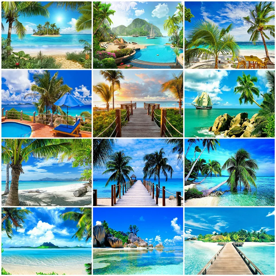 

AZQSD Paintings By Numbers Sea HandPainted Oil Painting On Canvas Coconut Tree Coloring Picture By Numbers Scenery