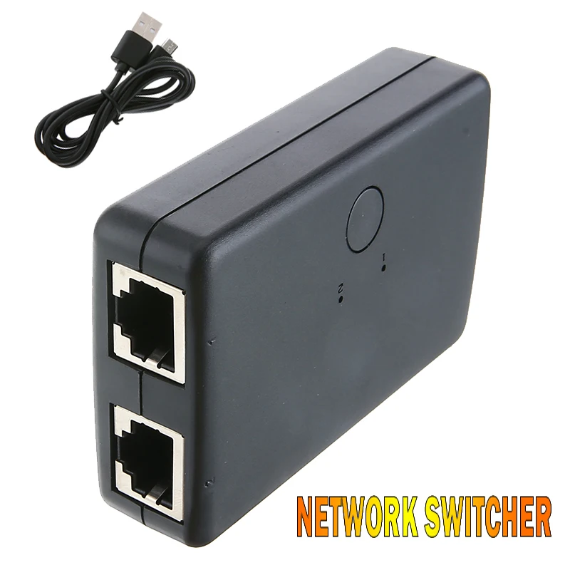 

Portable Mini 2 Ports Network Switch Box 2-in-1-out Computer Ethernet Internet Adapter Networks Sharer