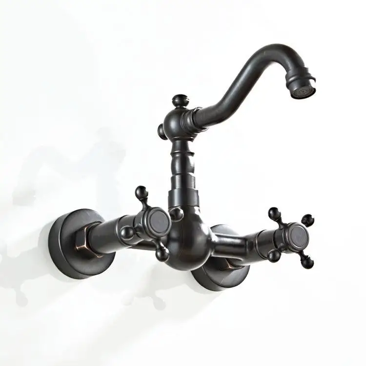 Черный поворотный высокий 2 ручки настенный кран черный шар для ванной