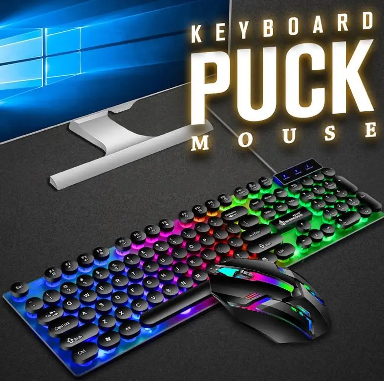 

1 Set Mechanical Keyboard Mouse Wired Colorful Backlight Usb Ergonomic Game 108 Keys Waterproof Keypad 3D Rollers Non-slip Mouse