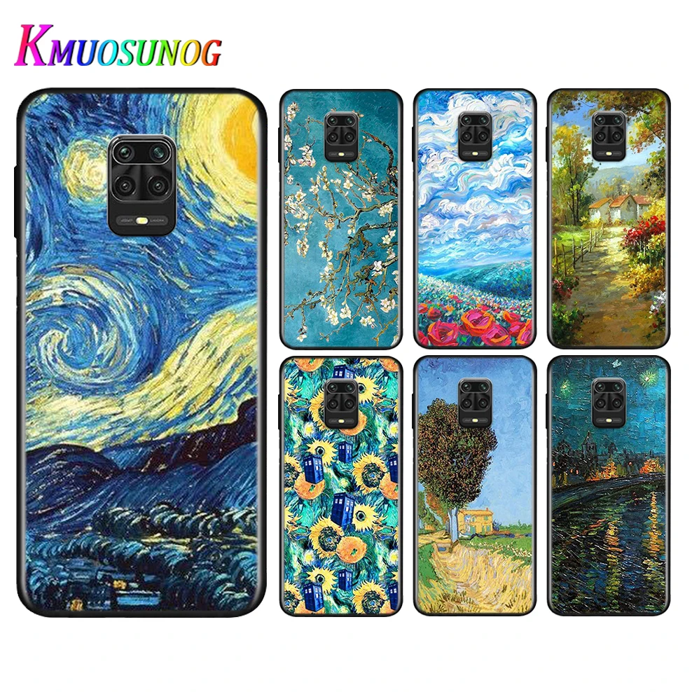 Силиконовый черный чехол с изображением Ван Гога звезд цветов для Xiaomi Redmi Note 9 9S Pro
