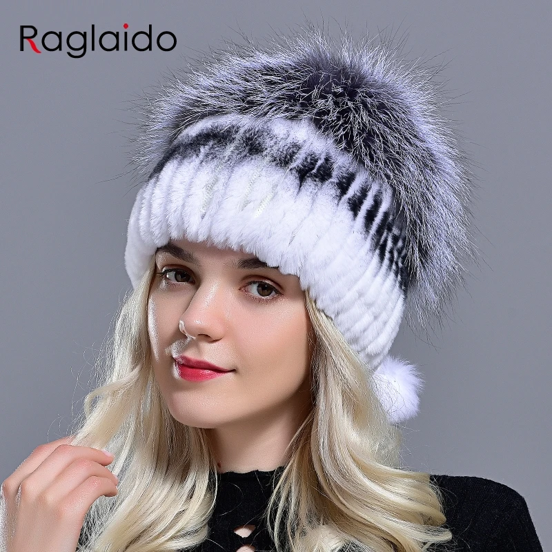 Зимние женские головные уборы Лисий помпон из меха кролика skullies beanies Теплые эластичные модные пушистые уличные шапки из натурального меха с 2 шариками