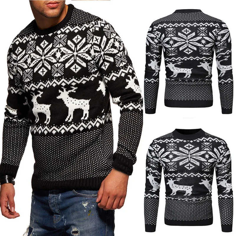 2019 Christmas Unisex Sweater Winter Deer Printed Knitted Wool Pullovers Casual For Men And Women Warm Clothes | Мужская одежда