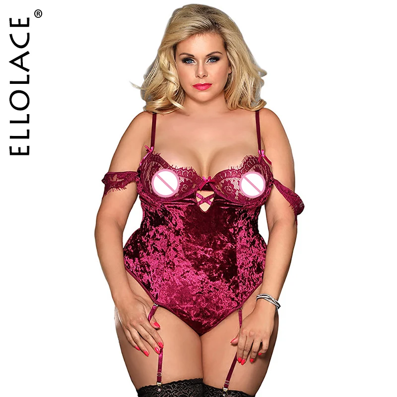 Ellolace боди размера плюс сексуальные женские кружевные прозрачные на шнуровке без