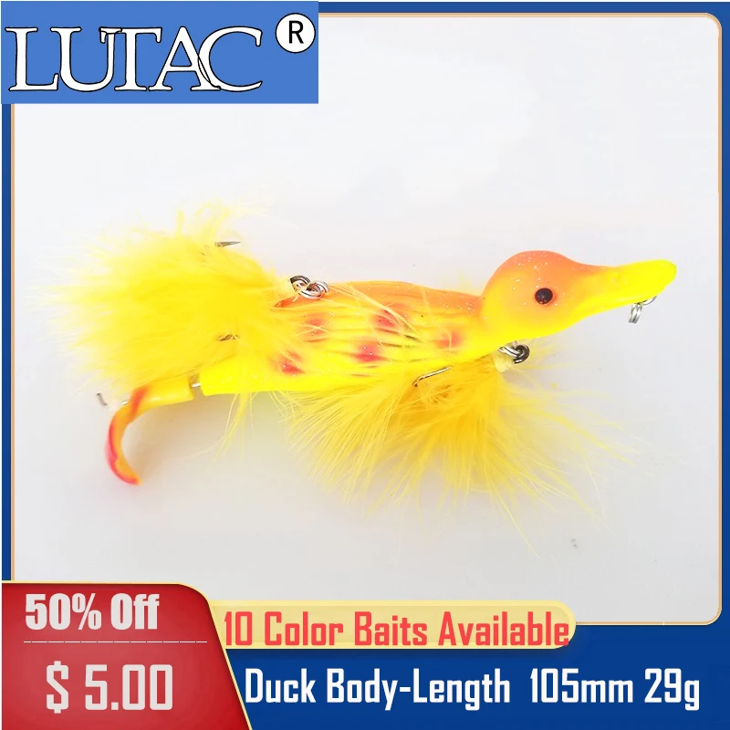 LUTAC утка приманка плавающая утенок Щука 3D глаза лягушка 105 мм 29 г topwater