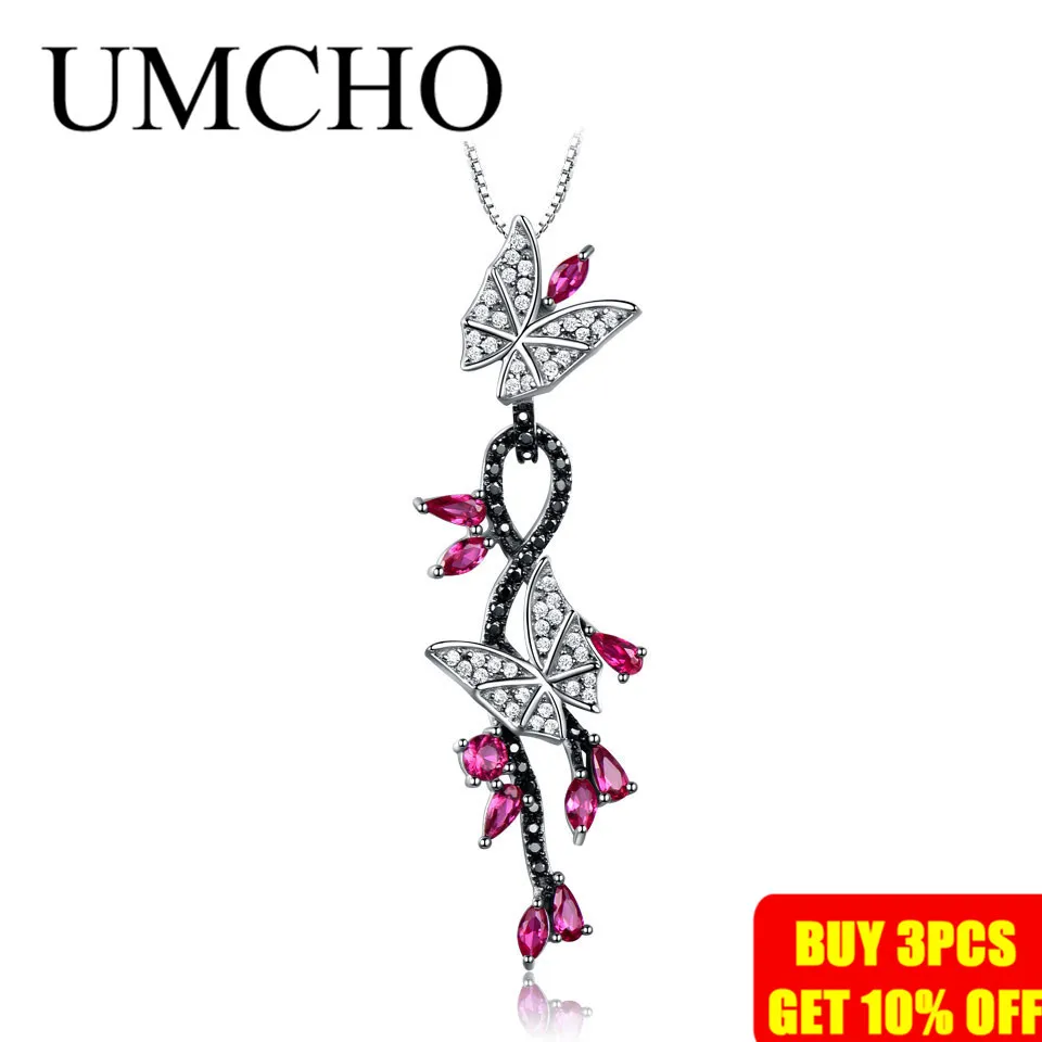 UMCHO, 925 пробы, серебряная бабочка, натуральный драгоценный камень, черная шпинель, рубин, подвески в романтическом стиле, ожерелья для женщин, хорошее ювелирное изделие