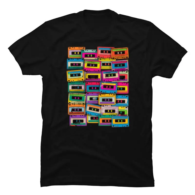 

Vintage Neon Cassette Tape Music T Shirt DJ Rock Hip Hop Popular Tshirts For Men 2021 100% Cotton Fabric Autumn Tops Shirts