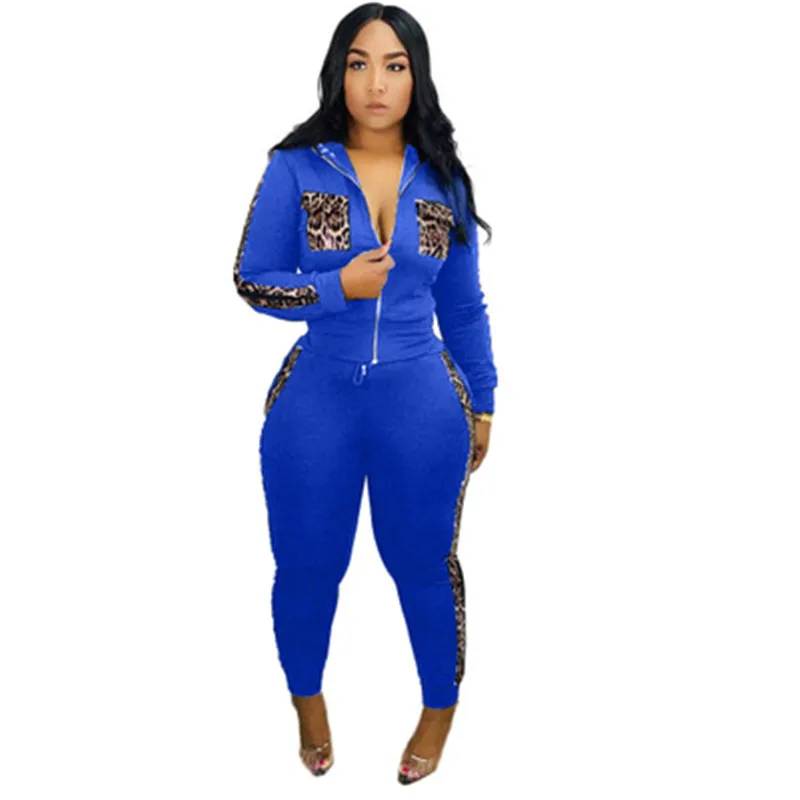 

Fashion two-piece female fashion big size leopard print stitching casual top and pants suit 2020 elegant sportswear women