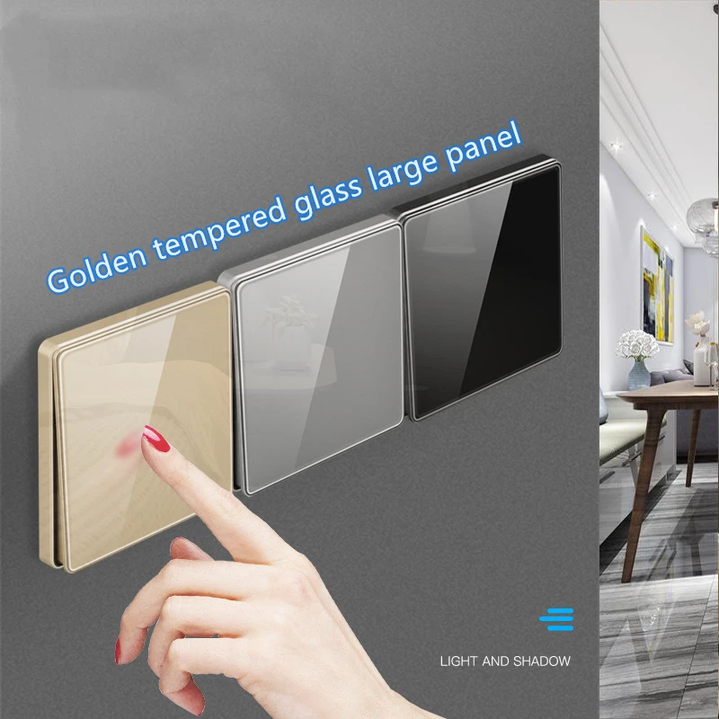 

250V 1/2/3/4gang 1/2way 86*86MM Classic golden mirror tempered glass panel wall switch xms6