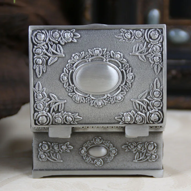Antique Rose Flower Jewelry Box Creative Zinc Alloy Necklace Storage Box Birthday Gift Trinket Storage Display Chest Organizer