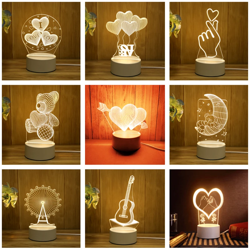 

Valentines Day Gift USB 3D Night Lamp Rustic Wedding Decoration Valentines Day Decor Wedding Gifts for Guests Party Favor Gifts