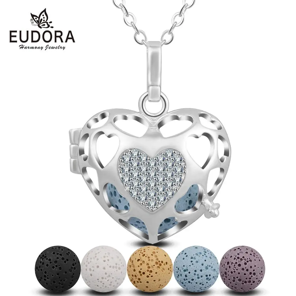 Подвеска в форме сердца EUDORA 16 мм ажурная клетка подходит для лавового камня