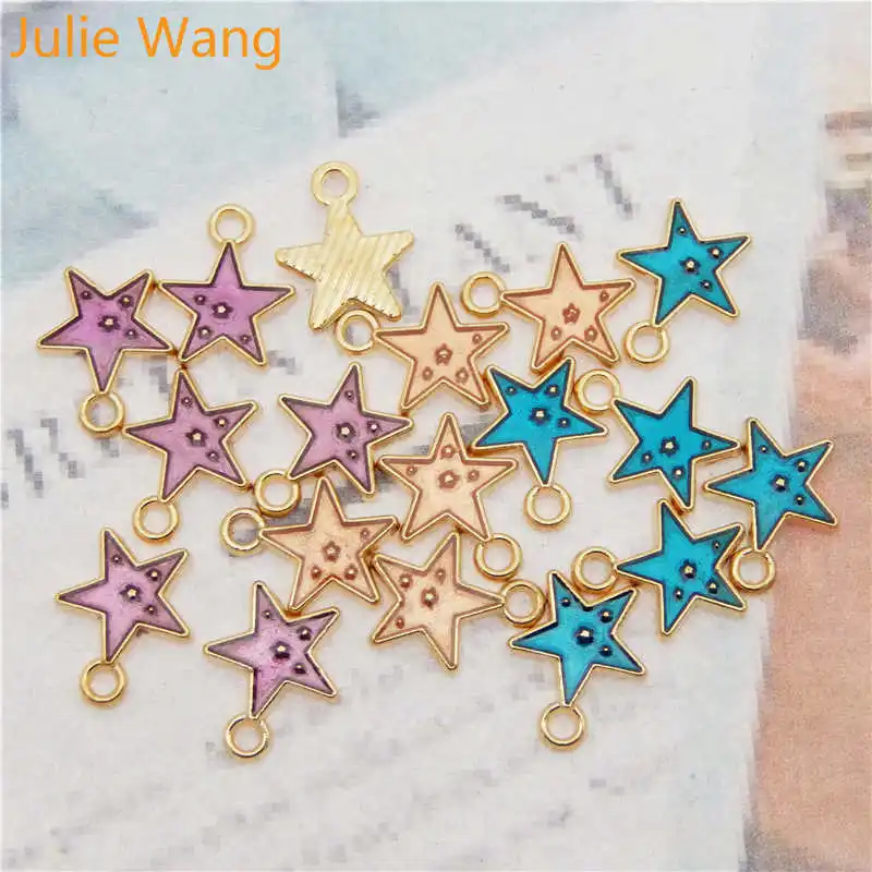

Julie Wang 18pcs Enamel Small Star Charms Alloy Gold Tone Pentagram Pendant Necklace Bracelet Jewelry Making Accessory