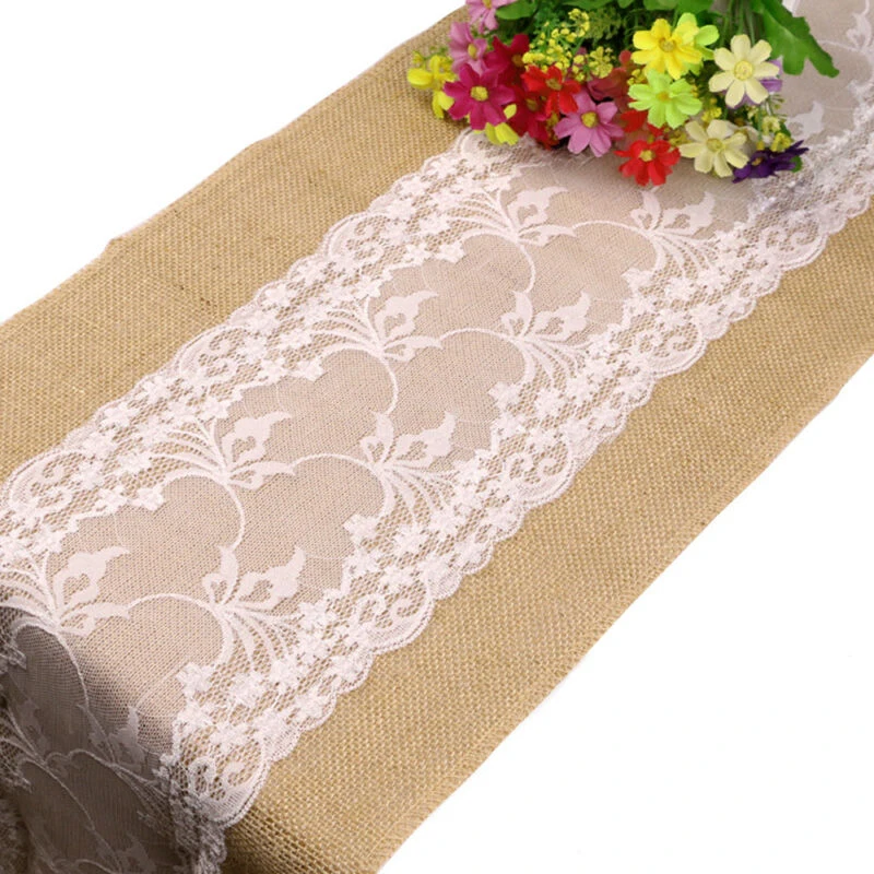 

Reusable Table Runner Desk Accessory Rustic Burlap Hessian Lace Decoration