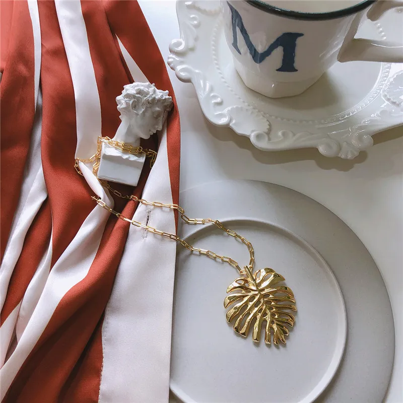 

POFUNUO Real 925 Sterling Silver 18K Gold Plantain leaves Pendant Necklace Women Minimalist Summer Sexy Chokers Fashion Jewelry