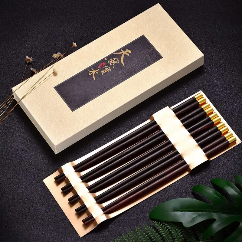 

5 Pairs most high-end black wood Chopsticks of Household Loaded Wood Without Paint Waxing Japanese-style Hotel Gift chopsticks