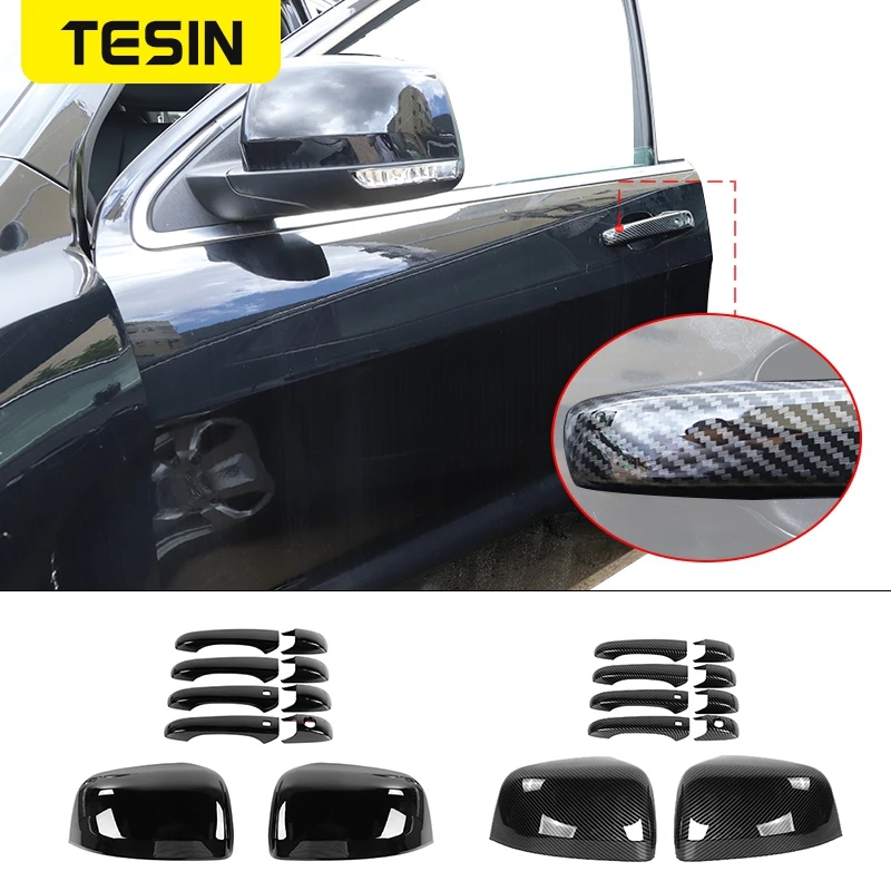 

TESIN Carbon Fiber Car Exterior Door Handle shell Rearview Mirror Decor Cover Sticker for Jeep Grand Cherokee 2011+ Accessories