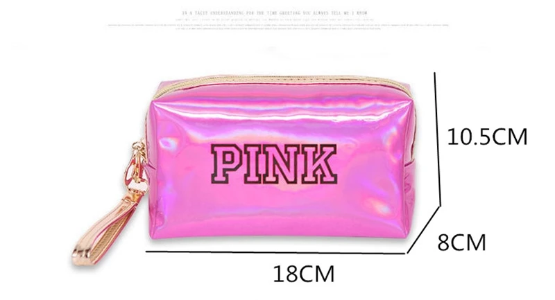 

Fashion PINK Make Up Bag Waterproof Laser Cosmetic Bags Women Neceser Organizer PVC Storage Case Pouches Beauty Box Kawaii