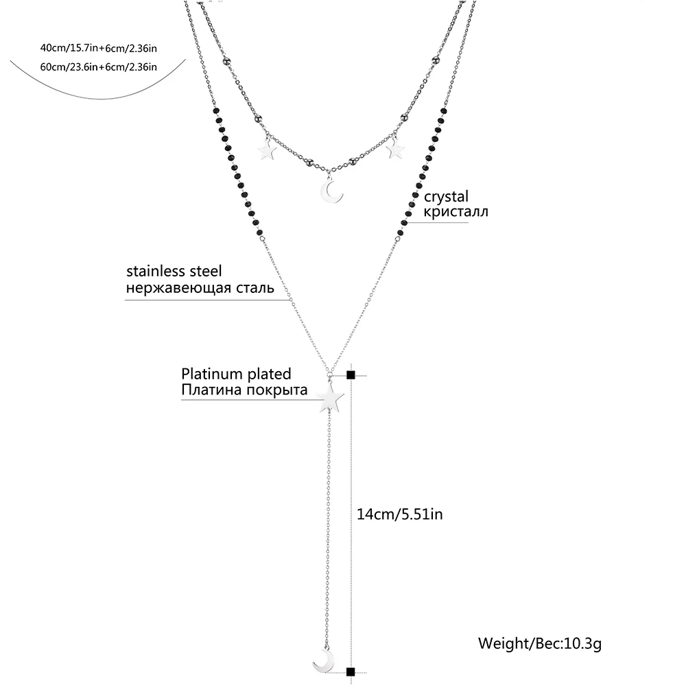 Черный Кристалл бусы чокеры из нержавеющей стали звезда Клевер Ожерелья для