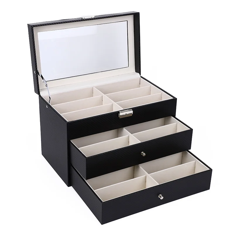 Large Capacity Sunglasses Storage Box Three-layer 18 Digit Glasses Eyeglass Watch Display Box Case Organizer Wholesale