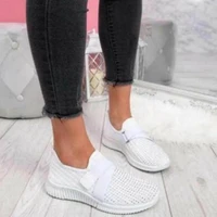 2021 new spring and autumn flying woven rhinestone flat heel round toe mid cut womens casual shoes