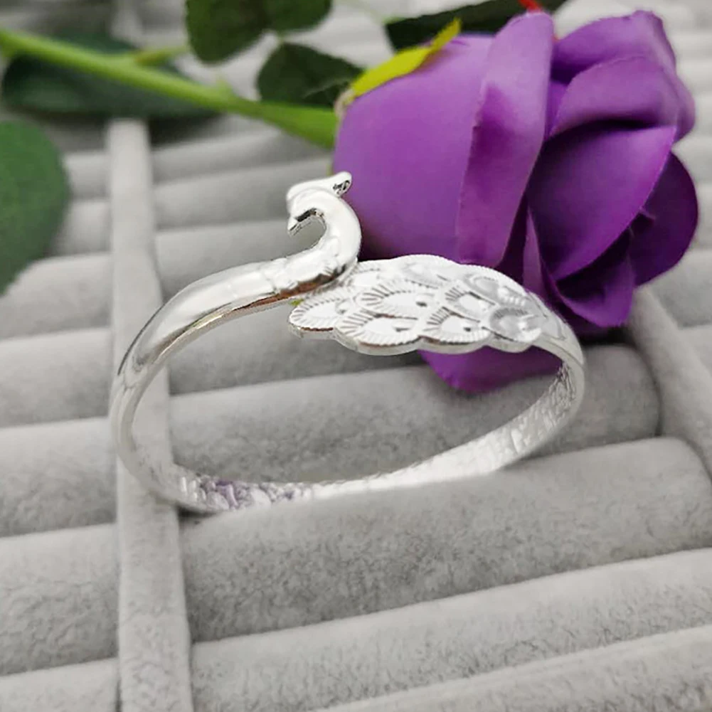 Модный роскошный женский посеребренный браслет павлина с открытым концом