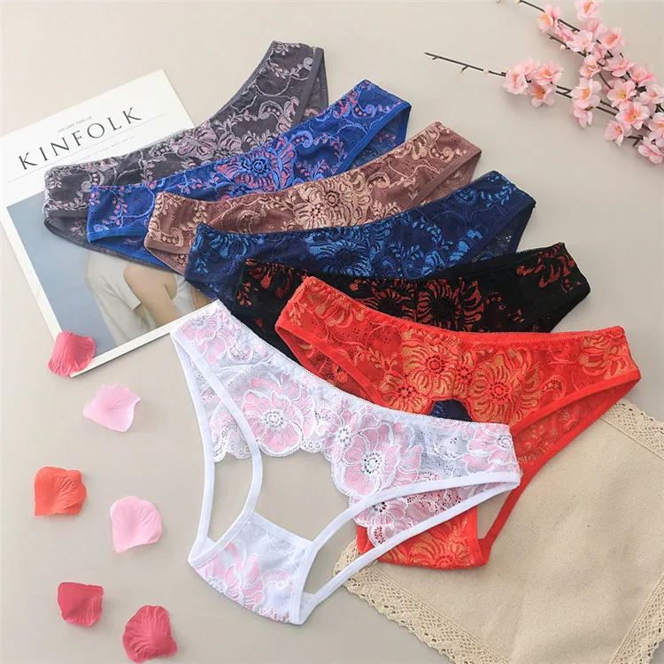 Women 's Underwear Hollow Out Erotic Briefs Lady Breathable Sexy Lingerie Lace for Low-waisted Traceless Intimate Panties alluring hollow out women s high low top