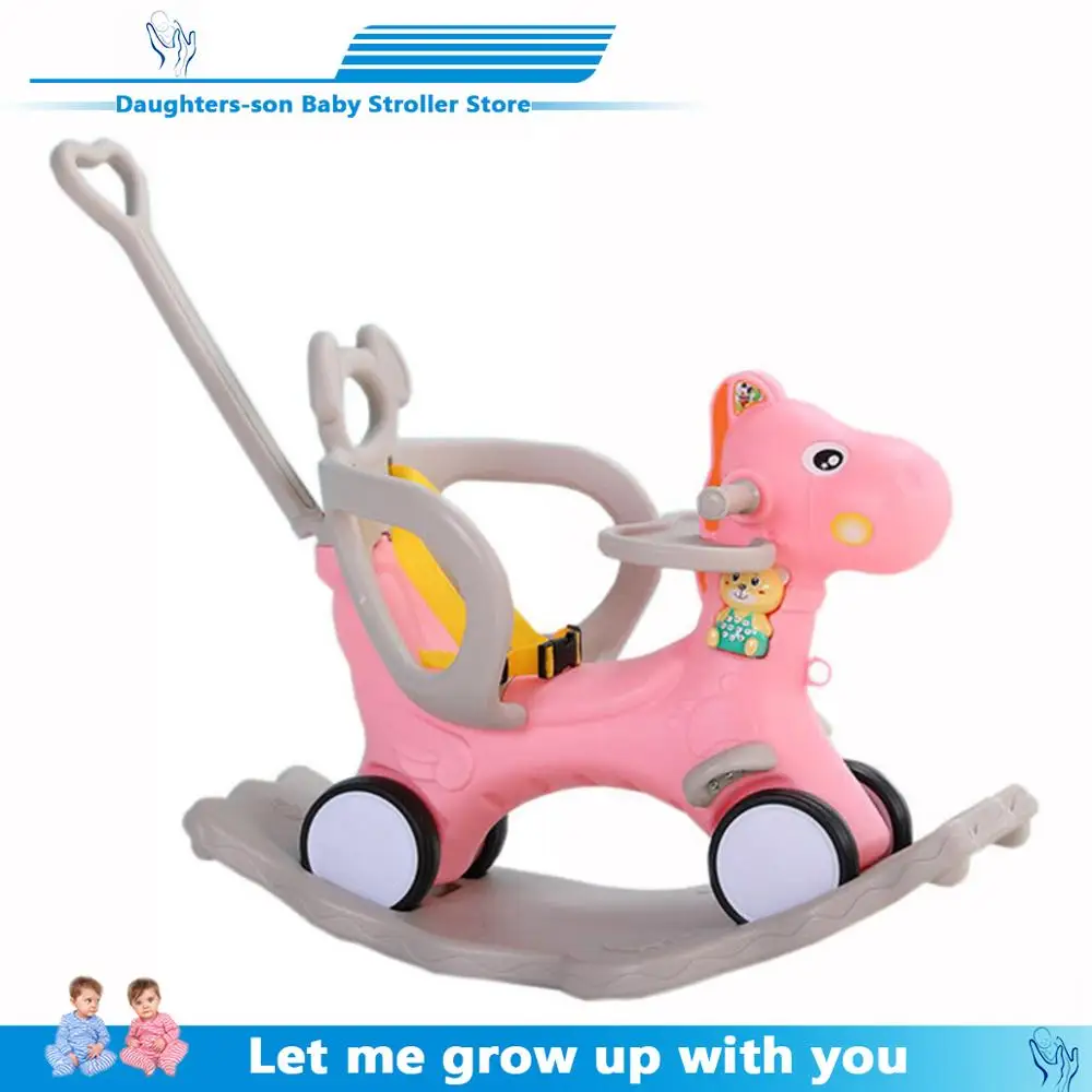 

Infant Shining Baby Ride On Toys 5In1Animal Rocking Horse Turntable Cart Flash Thickening Chassis Kids Indoor Toys