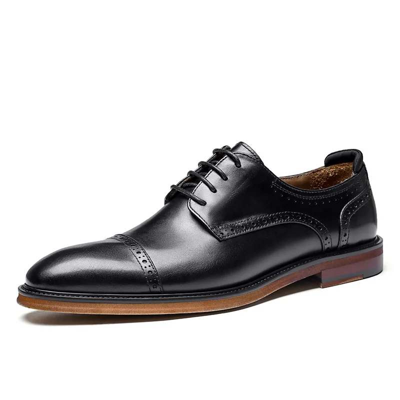 

Autumn Brand Men Genuine Wingtip Leather Oxford Shoes Pointed Toe Lace-Up Oxfords Dress Brogues Wedding Business Platform Derby