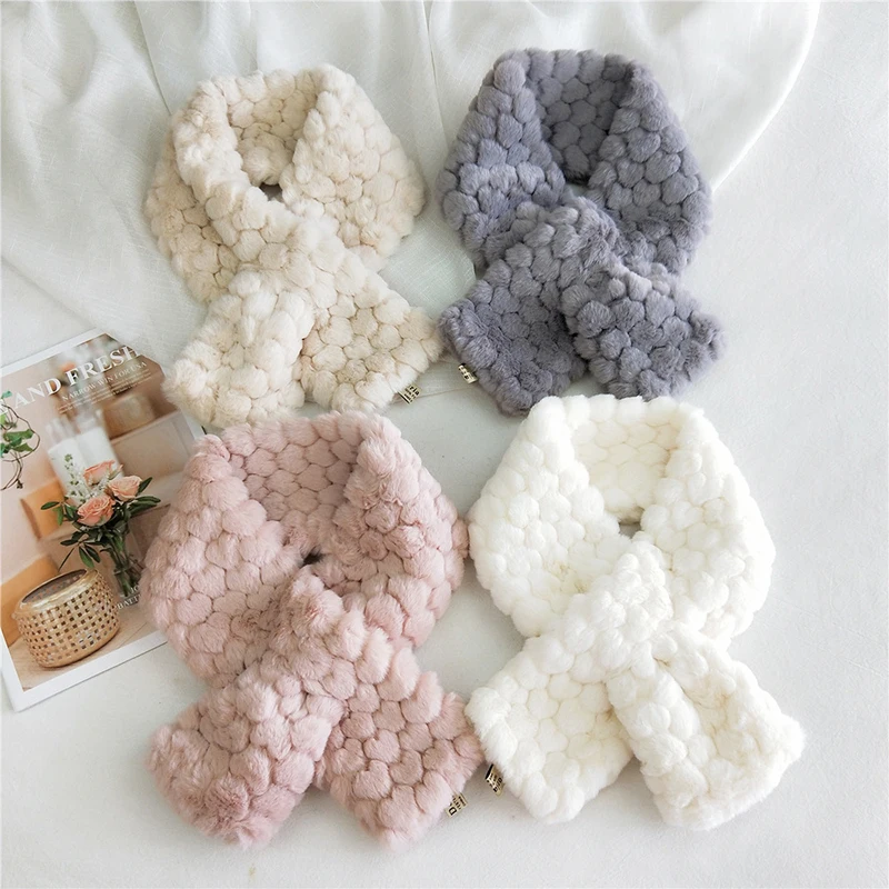 

Autumn Winter Warm Solid Color Neck Collar Muffler Bandana Women Faux Rabbit Fur Long Skinny Scarf Warmer Scarves for Ladies