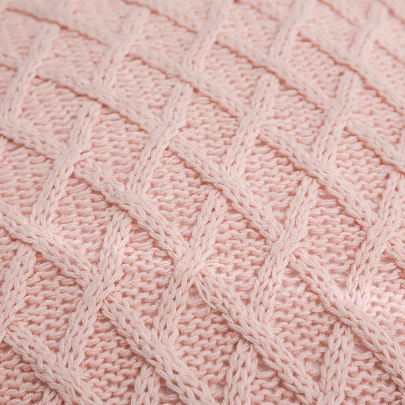 Вязаный чехол для подушки Винтажный Розовый Серый Светло-зеленый однотонный 45 см