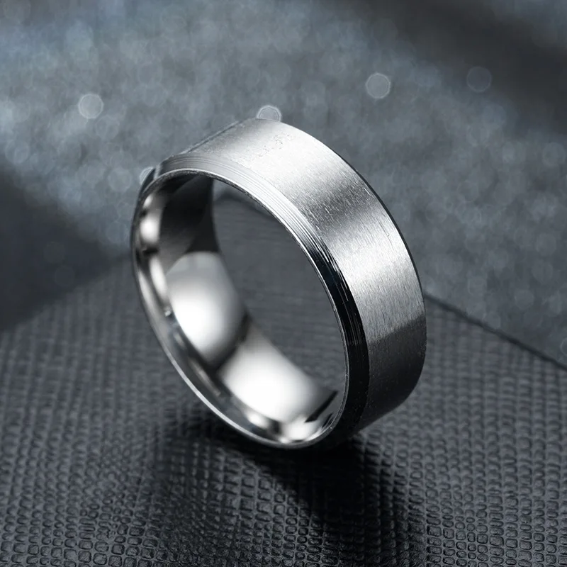 

Stainless Steel Black Charms Rings Men Wedding Ring Engagement Ring 8mm Simple Men Ring Smooth Fashion Jewelry