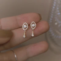 fashion zircon oval tassel stud earrings for women elegant wedding party jewelry gift pendientes brincos