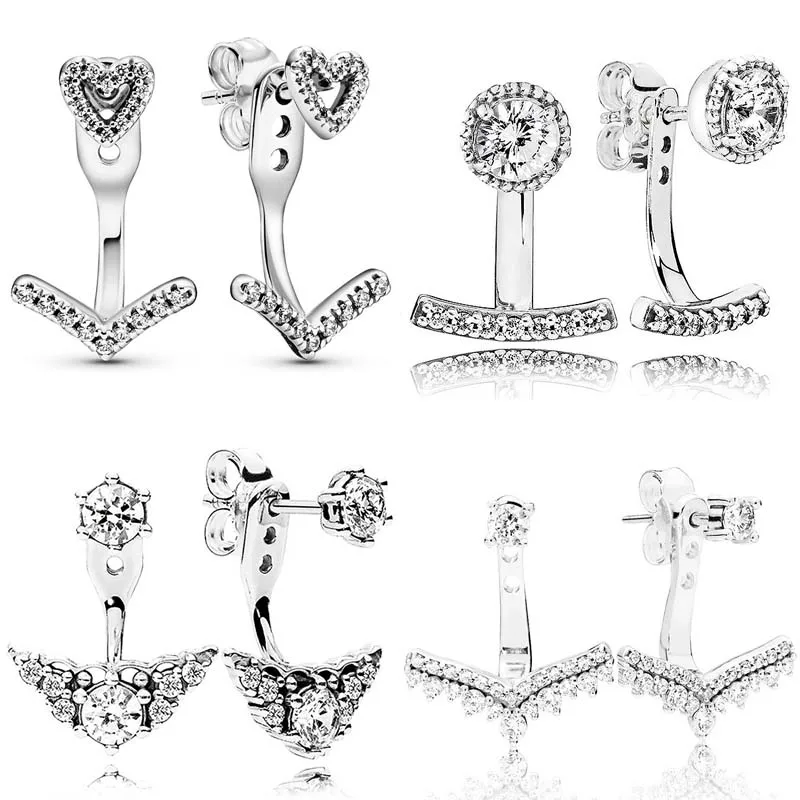 

Original 925 Sterling Silver Wishbone Heart Abstract Elegance Fairytale Tiara Stud Earring For Women Popular DIY Jewelry