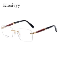 krasivyy rimless wooden glasses frame men light weight optical eyeglasses frame prescription myopia spectacles titanium