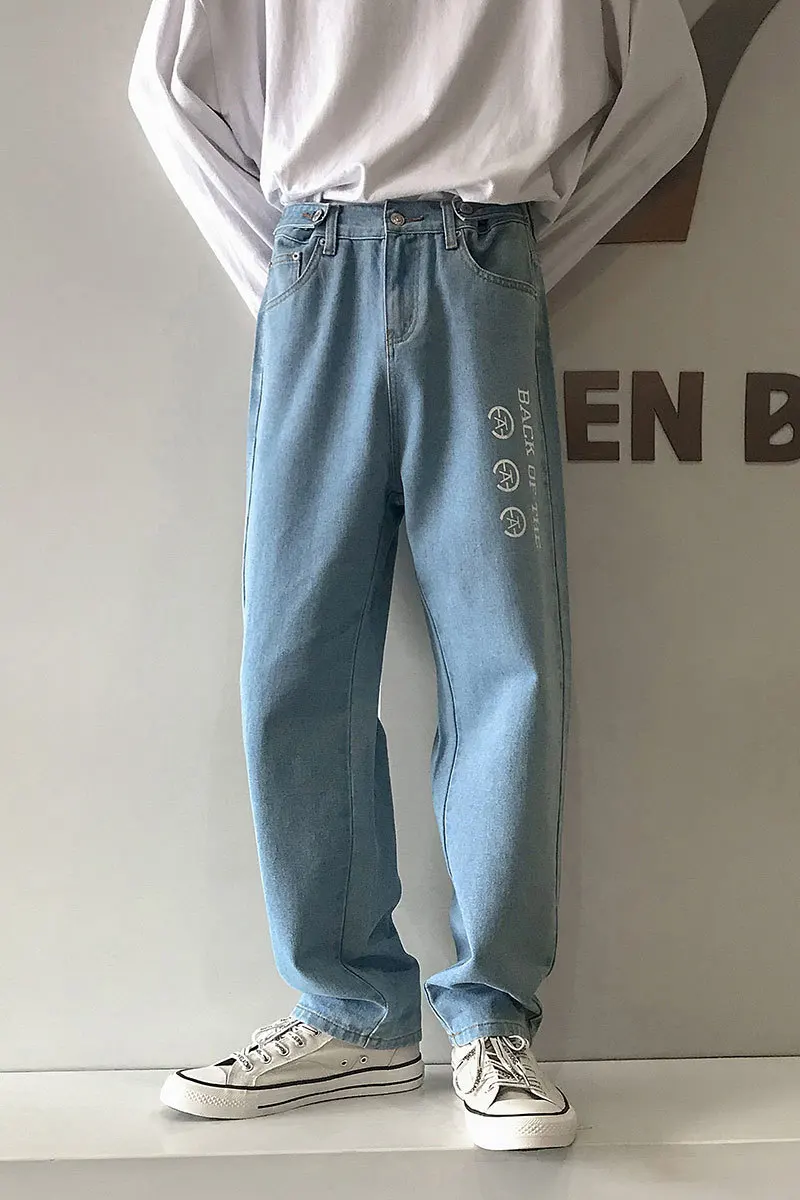 

2020 Spring And Autumn New Youth Popular Printing Loose Large Size Jeans Fashion Casual Low Waist Micro Elastic Trousers Blue