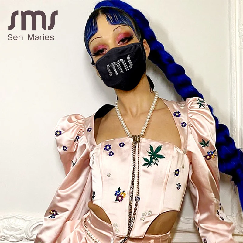Sen Maries унисекс маска для рта с кристаллами Mascarillas однотонные черные модные