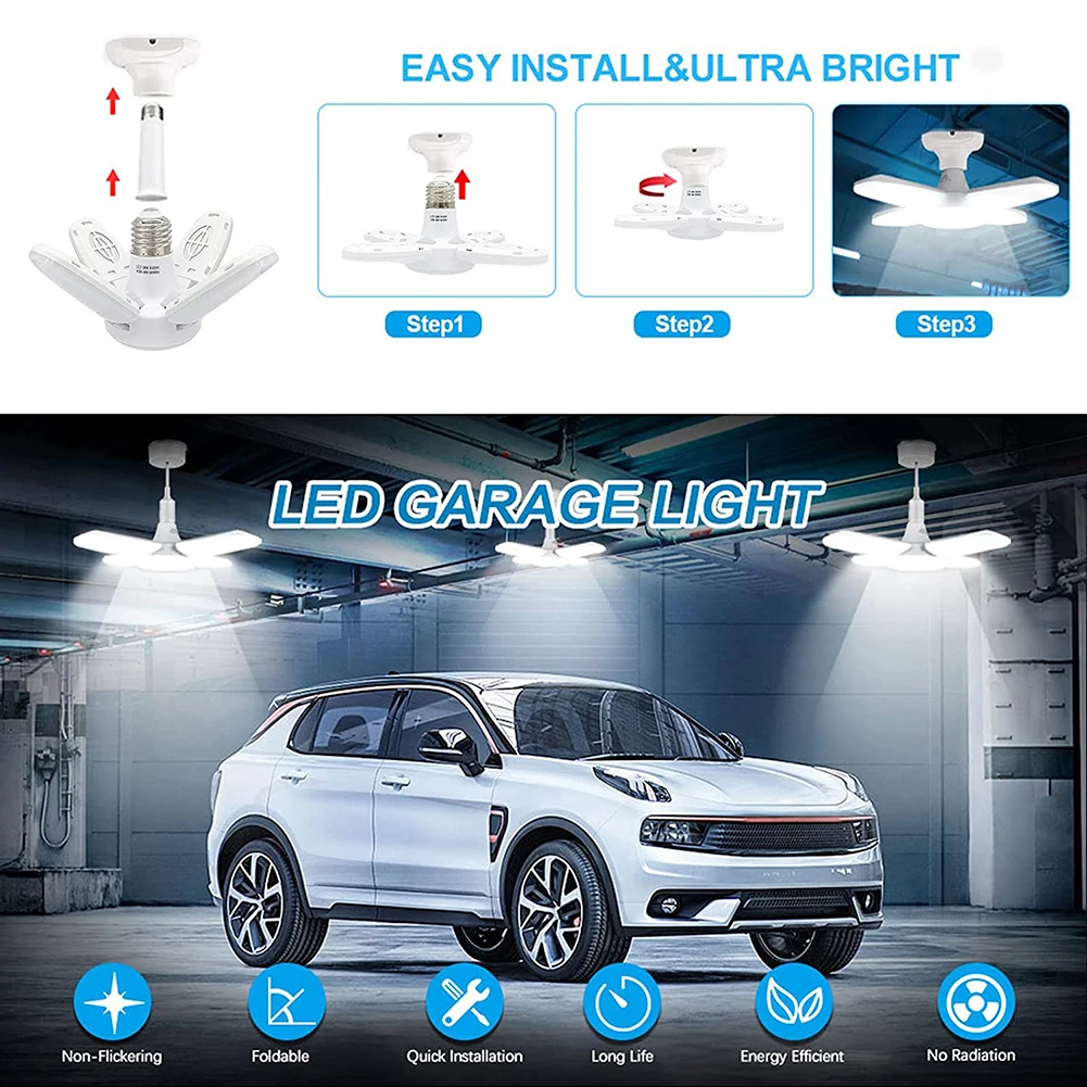 Garage Light E27 B22 38W 6000LM LED Ceiling Fixture Foldable Deformable Work Shop Dimmable Warehouse Lamp Lighting | Автомобили и