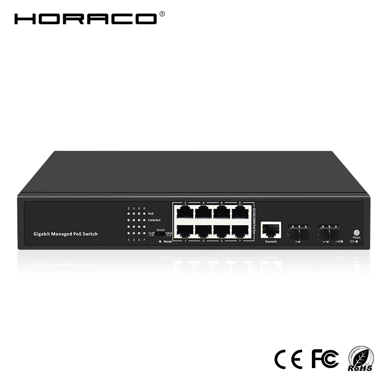 8 портов управляемый коммутатор Poe 10/100/1000 м с 2 гигабитными портами SFP сетевой для ip