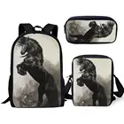 HaoYun 3 шт.компл. красивый черный Принт лошади школьные ранцы для мальчиков подростков девочек Фризские рюкзаки с рисунком лошади студенческий дорожный рюкзак