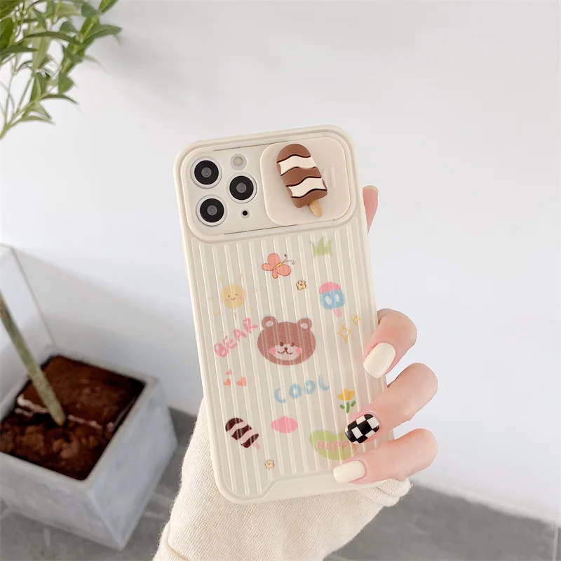 Защитный чехол для телефона с милым мультяшным медведем 3D мороженым камеры Iphone 11