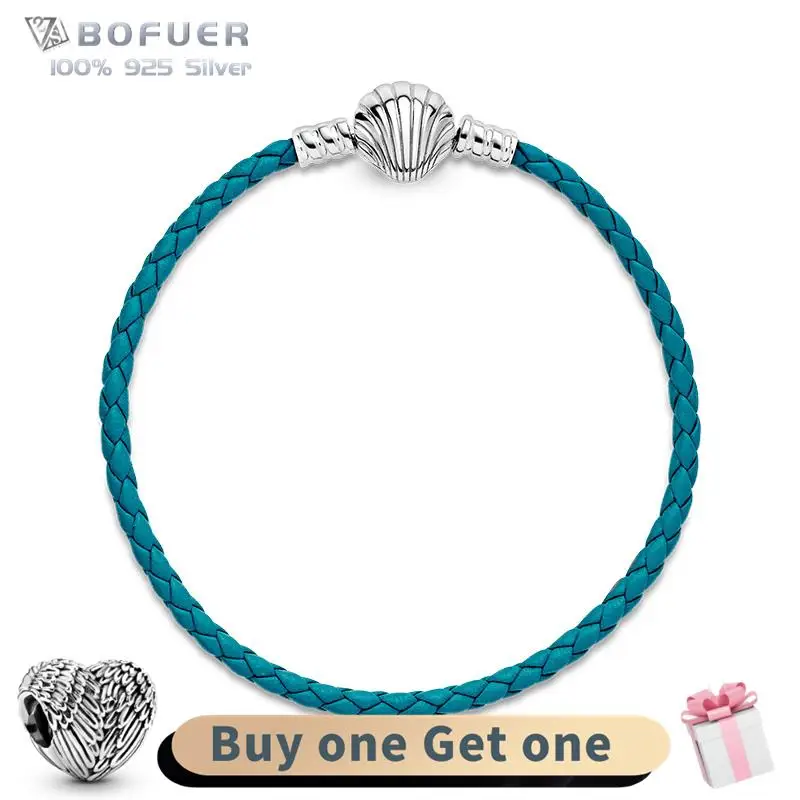 

New Arrivals Ocean Series S925 Sliver Color Shell Leather Bracelet Fit Original Femme Jewelry For Women Charms DIY Fashion Gift