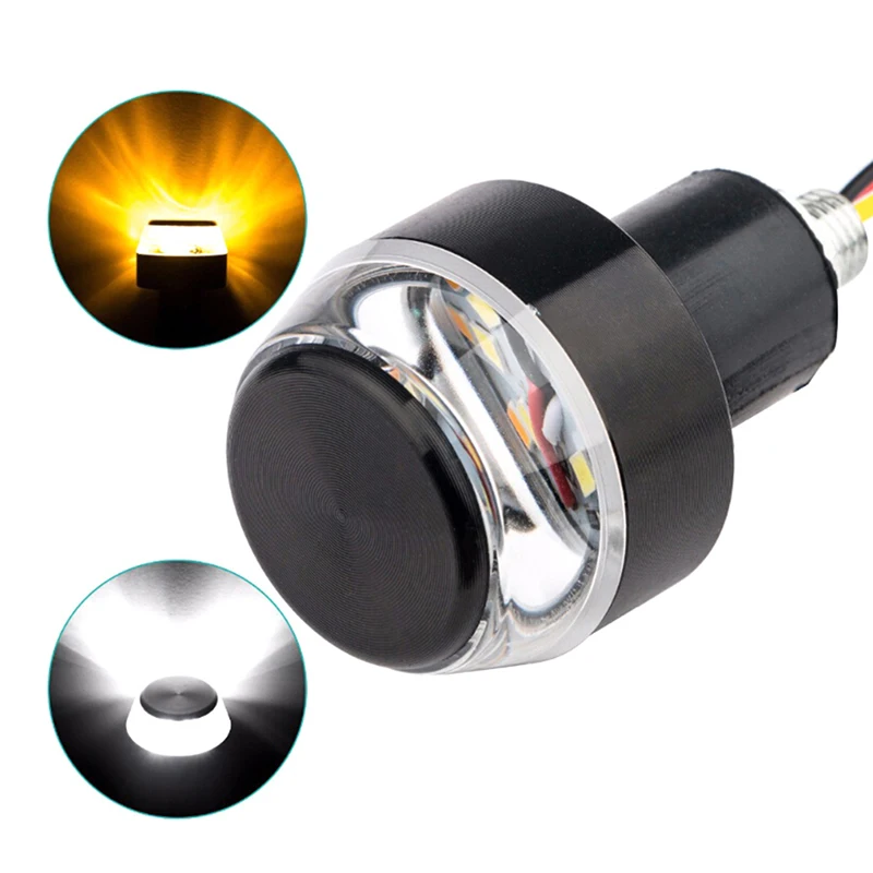 

2pcs Motorcycle LED Handlebar End Turn Signal Light White Yellow Flasher Handle Grip Bar Blinker Side Marker Lamp DC 12V