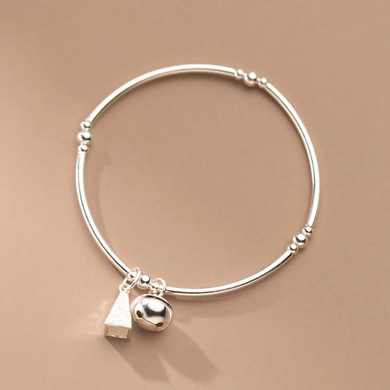 MEETSOFT Lovely 925 Sterling Silver Bell Triangle Elastic Rope Bracelets for Women Fine Jewelry Match Charms Gift Drop Shipping | Украшения