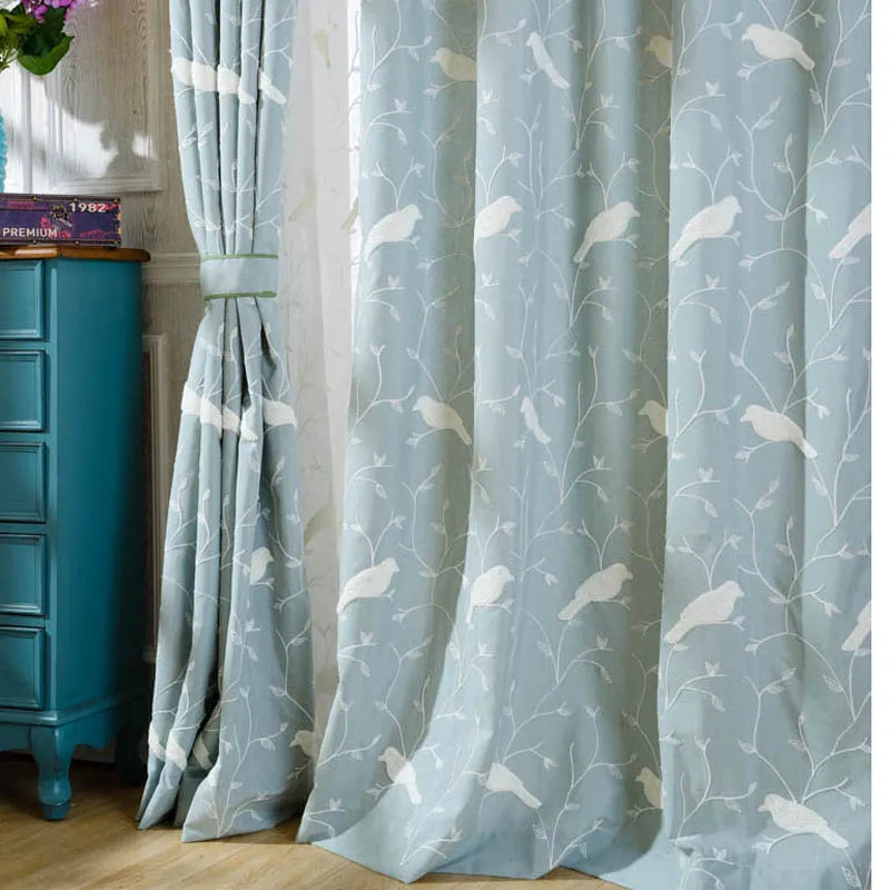 Очаровательные расшитой птицами ткани занавески полиэстер хлопок дети мальчики